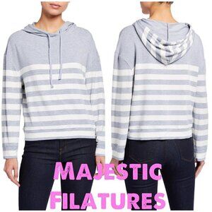 MAJESTIC FILATURES Striped Long-Sleeve Pullover Hoodie Gray/white. Size XL